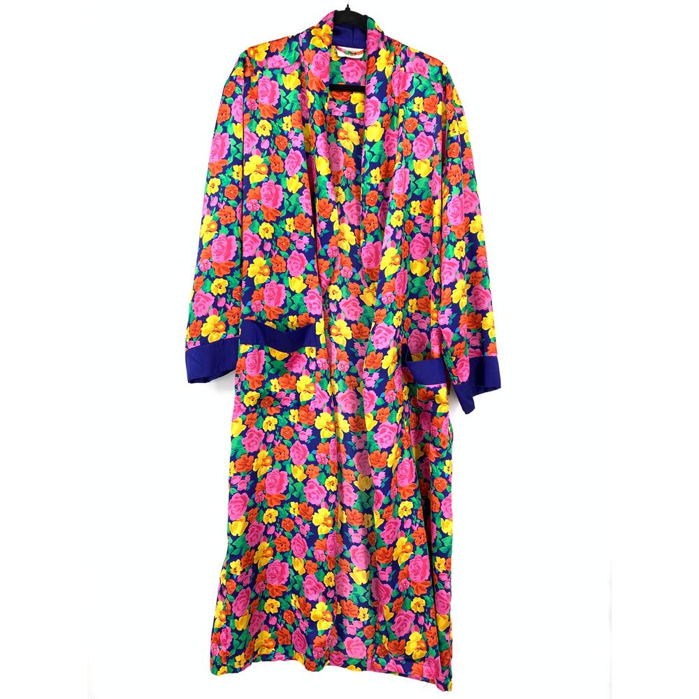 Victoria's Secret Floral Satin Long Robe - Pink, Yellow, Green, Blue